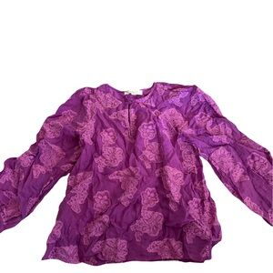 LOFT Magenta Lace-Trim Blouse